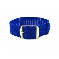 HNS Blue Perlon Braided Woven Strap With Gold Brushed Stainless Steel Buckle