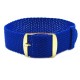 HNS Blue Perlon Braided Woven Strap With Gold Brushed Stainless Steel Buckle