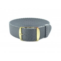 HNS Grey Perlon Braided Woven Strap With Gold Brushed Stainless Steel Buckle