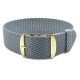 HNS Grey Perlon Braided Woven Strap With Gold Brushed Stainless Steel Buckle