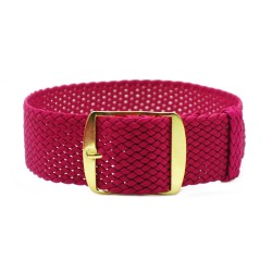 HNS Rose Red Perlon Braided Woven Watch Strap With Gold Stainless Steel Buckle