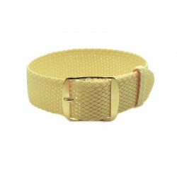 HNS Light Yellow Perlon Braided Woven Strap With Gold Brushed Stainless Steel Buckle