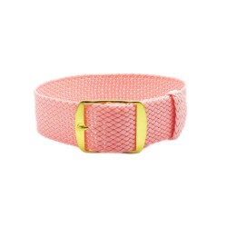 HNS Pink Perlon Braided Woven Strap With Gold Brushed Stainless Steel Buckle