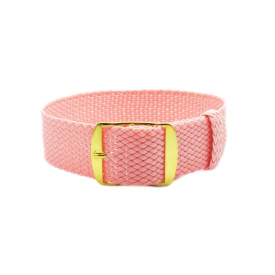 HNS Pink Perlon Braided Woven Strap With Gold Brushed Stainless Steel Buckle
