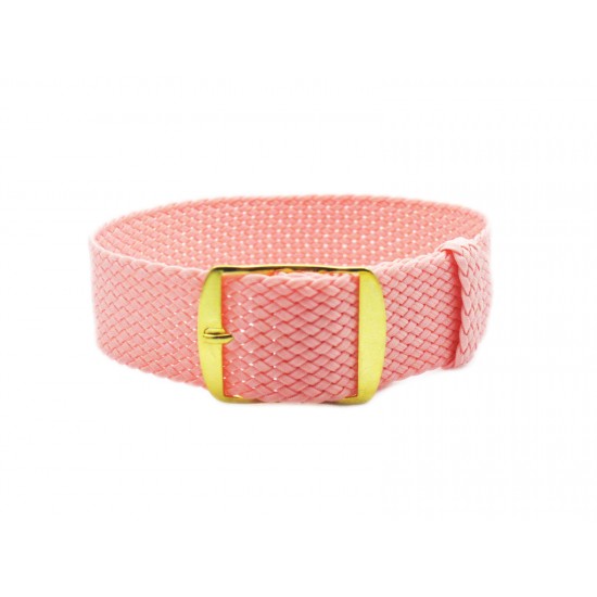 HNS Pink Perlon Braided Woven Strap With Gold Brushed Stainless Steel Buckle