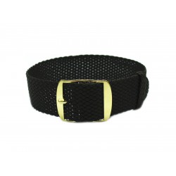 HNS Dark Brown Perlon Braided Woven Strap With Gold Brushed Stainless Steel Buckle