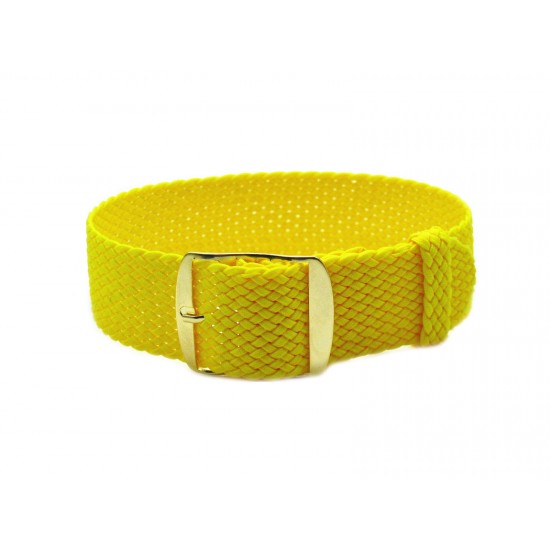 HNS Yellow Perlon Braided Woven Strap With Gold Brushed Stainless Steel Buckle