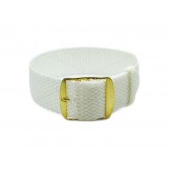 HNS White Perlon Braided Woven Strap With Gold Brushed Stainless Steel Buckle