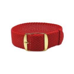 HNS Red Perlon Braided Woven Strap With Gold Brushed Stainless Steel Buckle