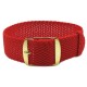 HNS Red Perlon Braided Woven Strap With Gold Brushed Stainless Steel Buckle