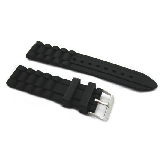 HNS 20/22/24MM BLACK SILICONE DIVER RUBBER WATERPROOF WATCH STRAP