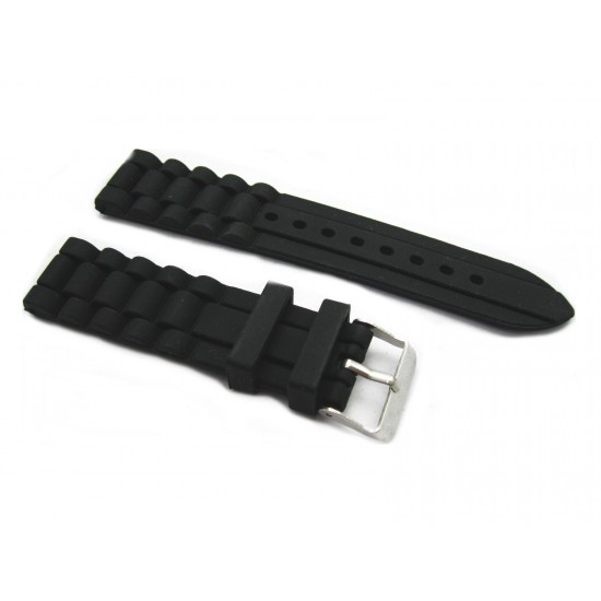 HNS 20/22/24MM BLACK SILICONE DIVER RUBBER WATERPROOF WATCH STRAP