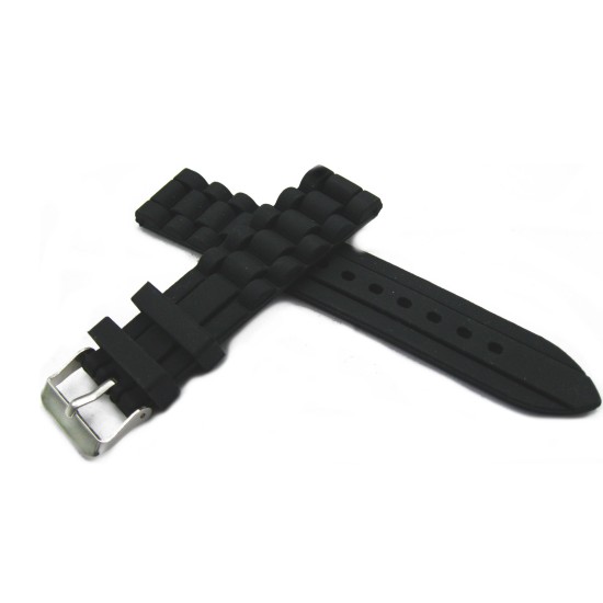 HNS 20/22/24MM BLACK SILICONE DIVER RUBBER WATERPROOF WATCH STRAP