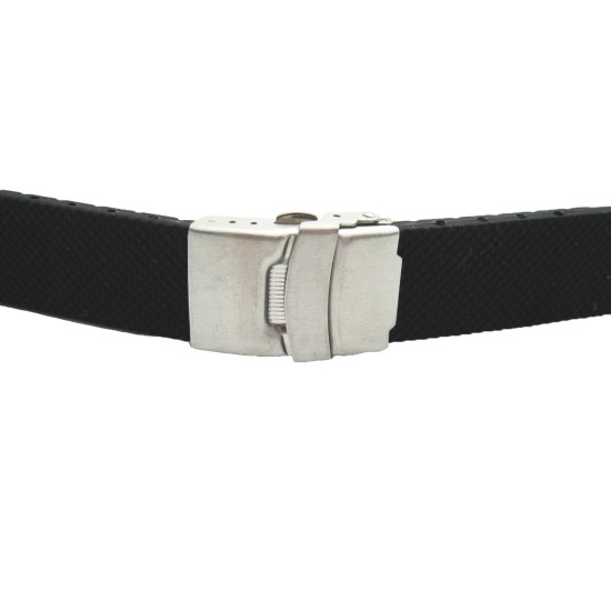 HNS BLACK SILICONE DIVER RUBBER GRID WATCH STRAP WITH DEPLOYMENT BUCKLE