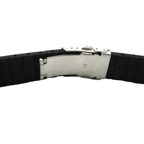 HNS BLACK SILICONE DIVER RUBBER GRID WATCH STRAP WITH DEPLOYMENT BUCKLE