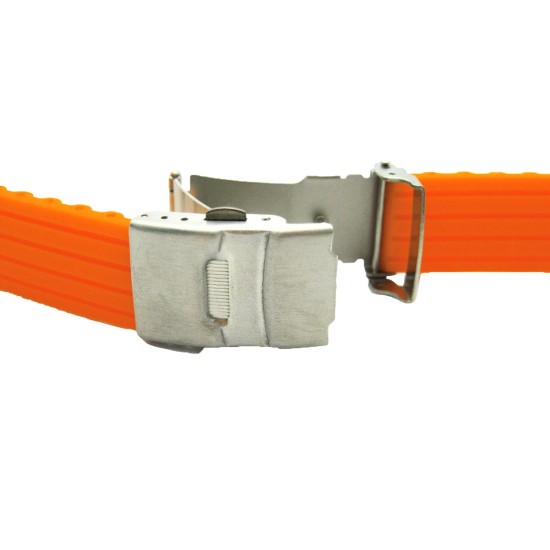 HNS ORANGE SILICONE DIVER RUBBER WATCH STRAP WITH DEPLOYMENT BUCKLE