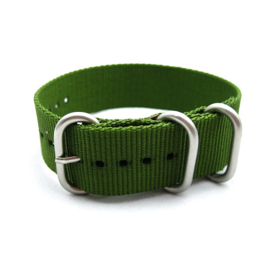 HNS Olive Drab Heavy  Duty Ballistic Nylon Watch Strap With 3 Matt Stainless Steel Rings