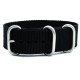 HNS Black Heavy Duty Ballistic Nylon Watch Strap with 3 Matt Stainless Steel Rings