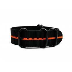 HNS Black & Orange Strip Heavy Duty Ballistic Nylon Watch Strap With 5 PVD Coated Stainless Steel Rings