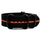 HNS Black & Orange Strip Heavy Duty Ballistic Nylon Watch Strap With 5 PVD Coated Stainless Steel Rings
