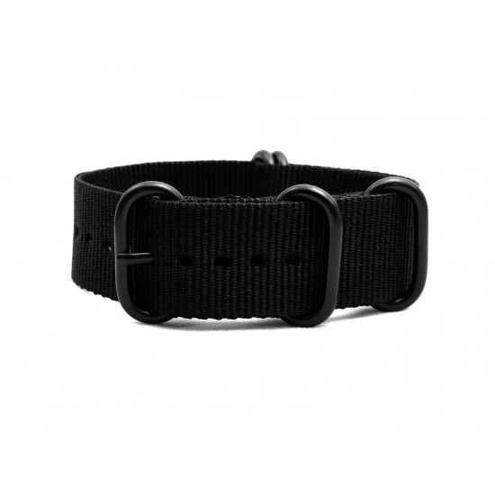 HNS Black Heavy Duty Ballistic Nylon Watch Strap With 5 PVD Coated Stainless Steel Rings