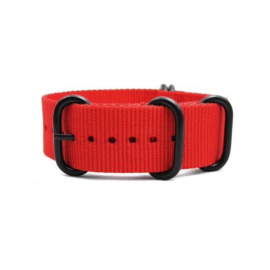 HNS Red Heavy Duty Ballistic Nylon Watch Strap With 5 PVD Coated Stainless Steel Rings