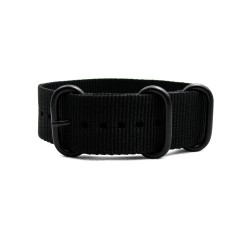 HNS Black Heavy Duty Ballistic Nylon Watch Strap With 3 PVD Coated Stainless Steel Rings