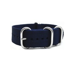 HNS Navy Blue Heavry Duty Ballistic Nylon Watch Strap With 5 Polished Stainless Steel Rings