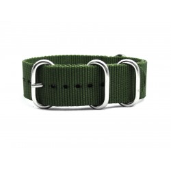 HNS Olive Drab Heavy Duty Ballistic Nylon Watch Strap With 5 Polished Stainless Steel Rings