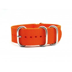 HNS Orange Red Heavy  Duty Ballistic Nylon Watch Strap With 5 Polished Stainless Steel Rings