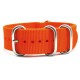 HNS Orange Red Heavy  Duty Ballistic Nylon Watch Strap With 5 Polished Stainless Steel Rings