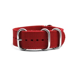 HNS Red Heavy Duty Ballistic Nylon Watch Strap With 5 Polished Stainless Steel Rings