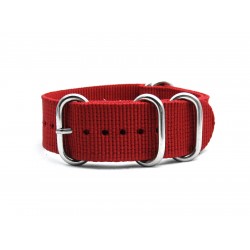 HNS Red Heavy Duty Ballistic Nylon Watch Strap With 5 Polished Stainless Steel Rings