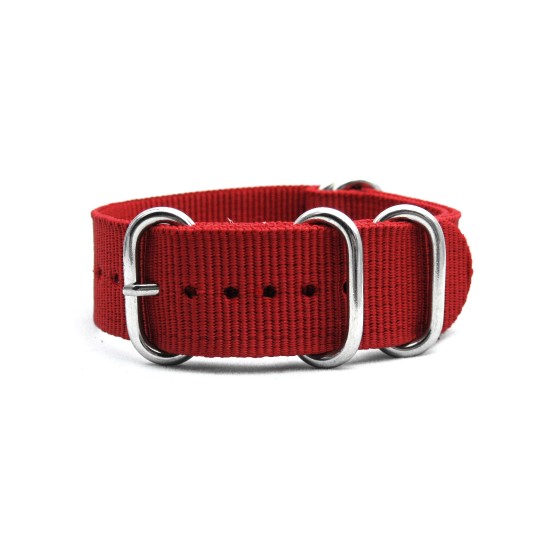 HNS Red Heavy Duty Ballistic Nylon Watch Strap With 5 Polished Stainless Steel Rings