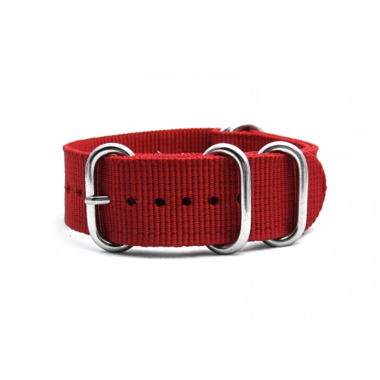 HNS Red Heavy Duty Ballistic Nylon Watch Strap With 5 Polished Stainless Steel Rings