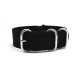 HNS Black Heavy  Duty Ballistic Nylon Watch Strap With 5 Polished Stainless Steel Rings
