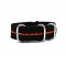 HNS Black & Orange Strip Heavy Duty Ballistic Nylon Watch Strap With 5 Polished Stainless Steel Rings