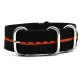 HNS Black & Orange Strip Heavy Duty Ballistic Nylon Watch Strap With 5 Polished Stainless Steel Rings