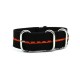 HNS Black & Orange Strip Heavy Duty Ballistic Nylon Watch Strap With 5 Polished Stainless Steel Rings