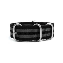 HNS Bond Black & Grey Heavy Duty Ballistic Nylon Watch Strap with 5 Matt Stainless Steel Rings