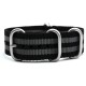 HNS Bond Black & Grey Heavy Duty Ballistic Nylon Watch Strap with 5 Matt Stainless Steel Rings