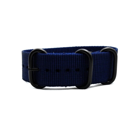 HNS Navy Blue Heavy Duty Ballistic Nylon Watch Strap With 3 PVD Coated Stainless Steel Rings