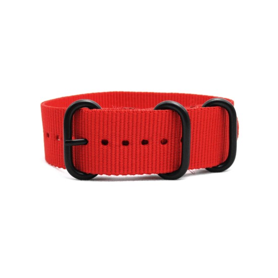 HNS Red Heavy Duty Ballistic Nylon Watch Strap With 3 PVD Coated Stainless Steel Rings