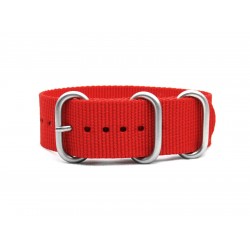 HNS Red Heavy Duty Ballistic Nylon Watch Strap with 3 Matt Stainless Steel Rings