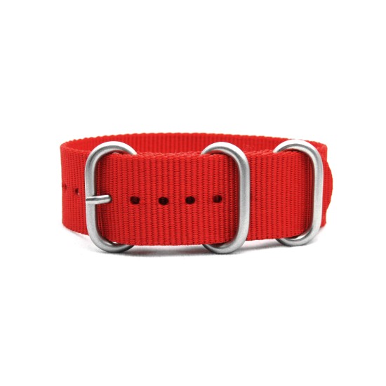 HNS Red Heavy Duty Ballistic Nylon Watch Strap with 3 Matt Stainless Steel Rings