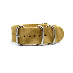 HNS Khaki Heavy Duty Ballistic Nylon Watch Strap With 5 Polished Stainless Steel Rings