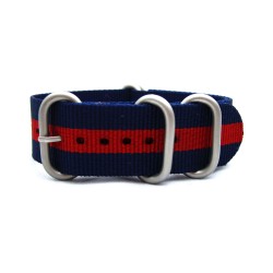 HNS Navy & Red Strip Heavy Duty Ballistic Nylon Watch Strap With 5 Matt Stainless Steel Rings