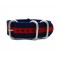 HNS Navy & Red Strip Heavy Duty Ballistic Nylon Watch Strap With 5 Matt Stainless Steel Rings