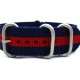 HNS Navy & Red Strip Heavy Duty Ballistic Nylon Watch Strap With 5 Matt Stainless Steel Rings