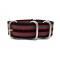 HNS Black & Red & Grey Strip Heavy Duty Ballistic Nylon Watch Strap With 5 Matt Stainless Steel Rings
